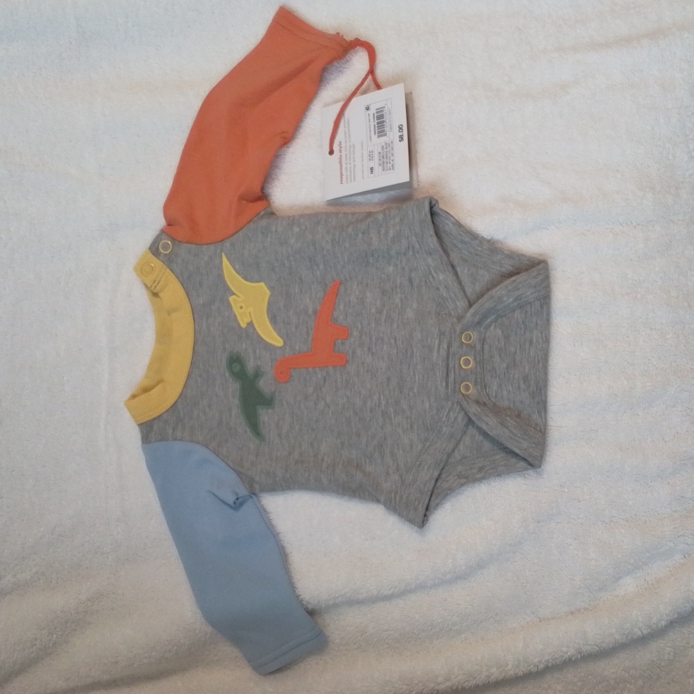 NWT Christian Robinson newborn long sleeve onesie dinosaur buttons on neck